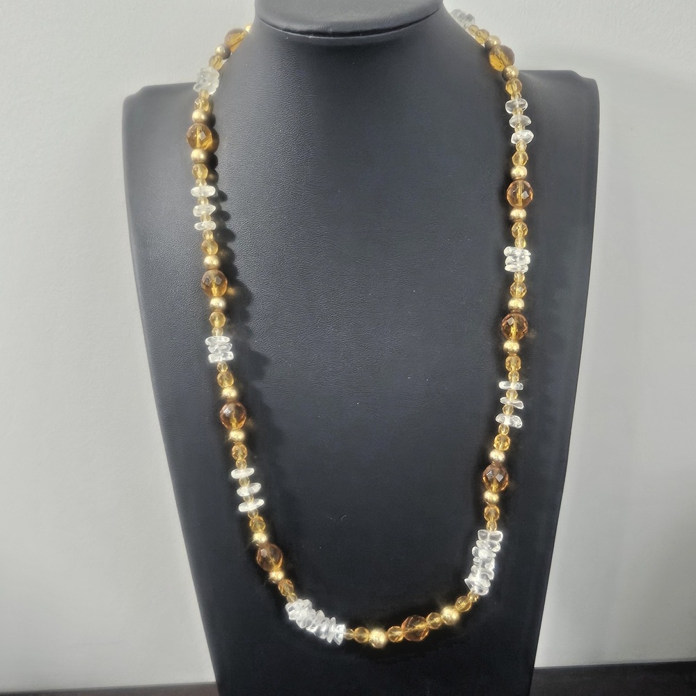 Karla Jordan Quartz Faceted Yellow Glass Beaded Necklace 25"